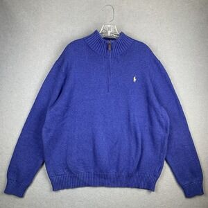 Polo Ralph Lauren Knit Sweater 1/4 Zip‎ Pullover Blue Yellow Pony Mens 2XL XXL